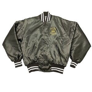 United Parcel Service Jacket Men L UPS Brown Bomber Quilted Satin Snap Retro Vtg